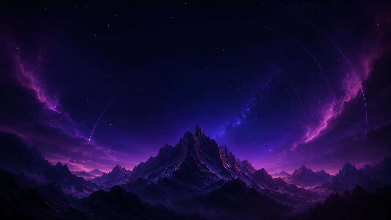 Purple cosmic mountain landscape