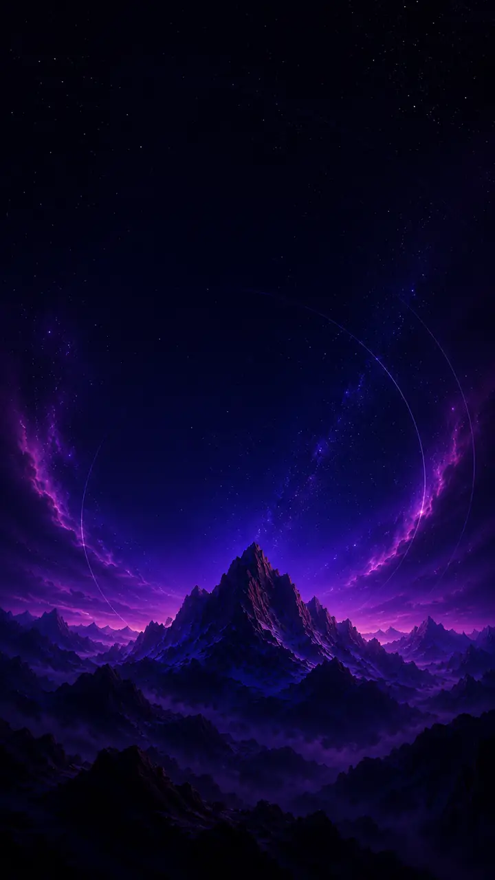 Portrait purple cosmic mountain scene
