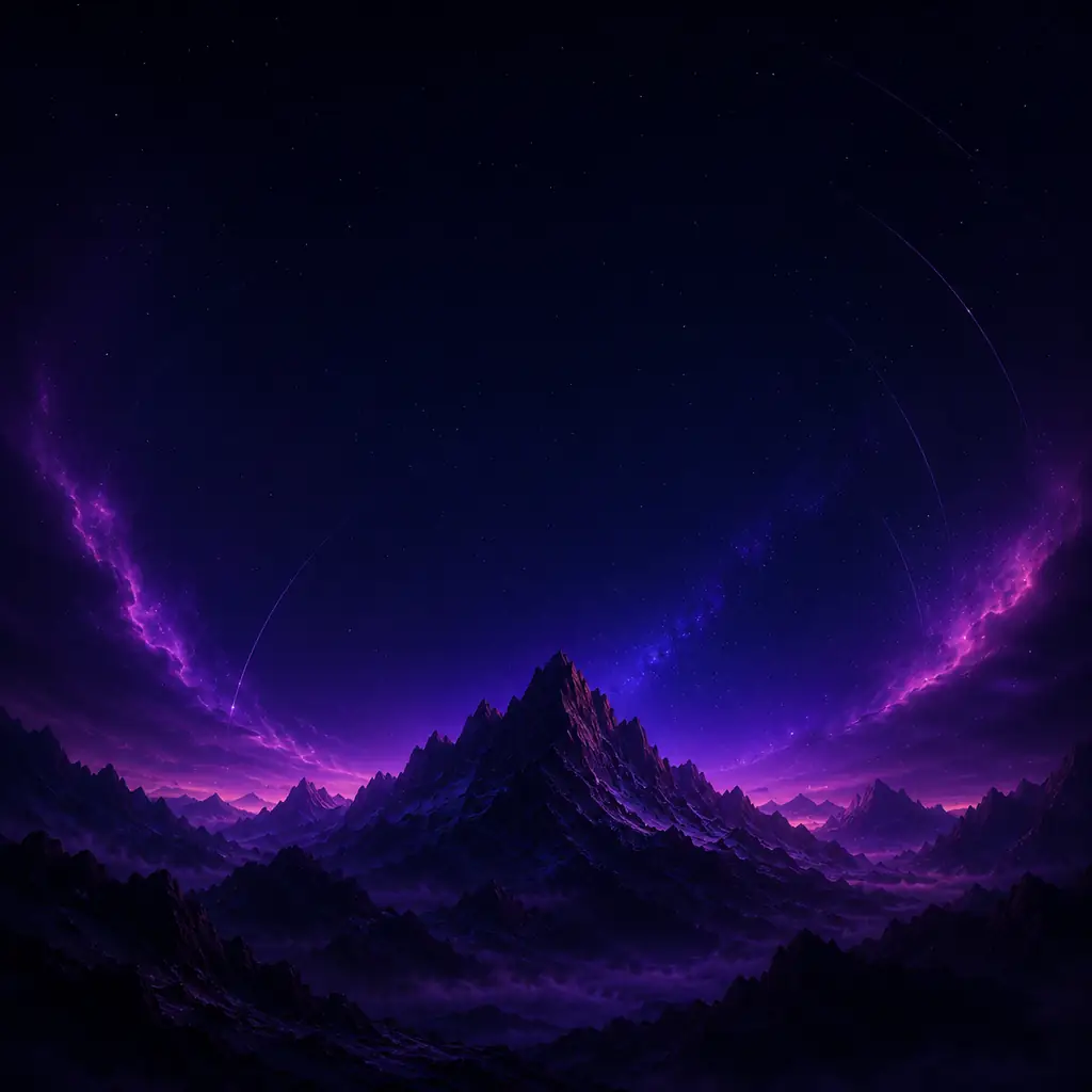 Square purple cosmic mountain scene